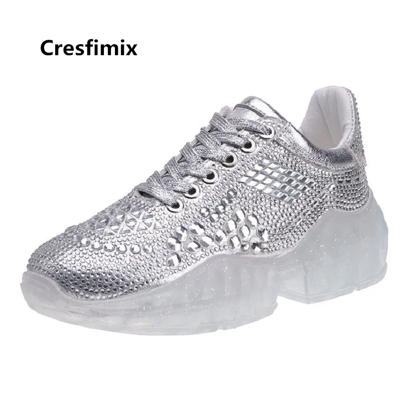 Cresfimix/женские модные серебристые блестящие туфли на плоской платформе визуально