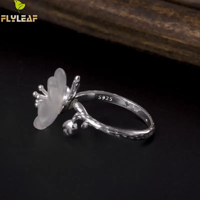 

925 Sterling Silver Natural Crystal Plum Branches Open Rings For Women Handmade Elegant Lady fine Jewelry Flyleaf