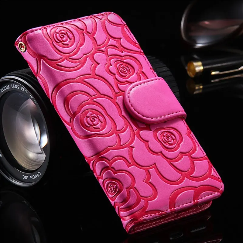 Rose Red Откидной Чехол для iPhone 11 Pro XS Max XR X 7 8 6 6s Plus 5, чехол-бумажник для карт, кожаный женский чехол с цветочным узором для samsung S10 S9 S8 Note 10 9 8 - Цвет: Rose Red