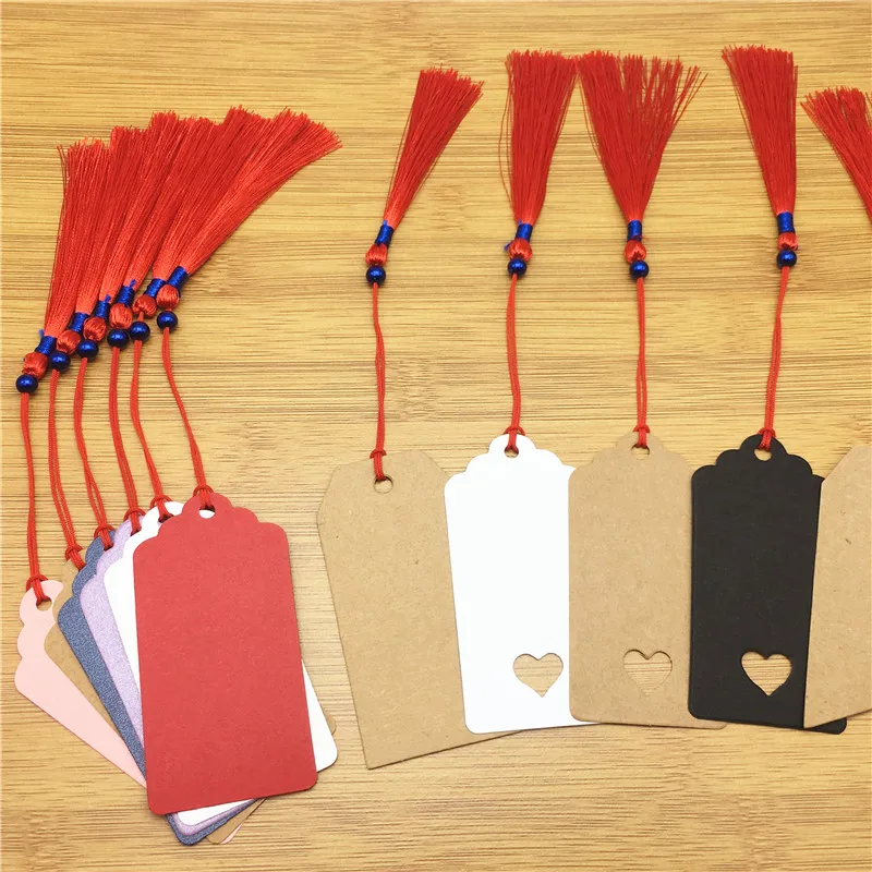 

300Pcs/Lot Cardboard Rectangle Scallop Shape Kraft Paper Hanging Tag Label Note Price Gifts Bags Shoes Tags With Tassel Strings