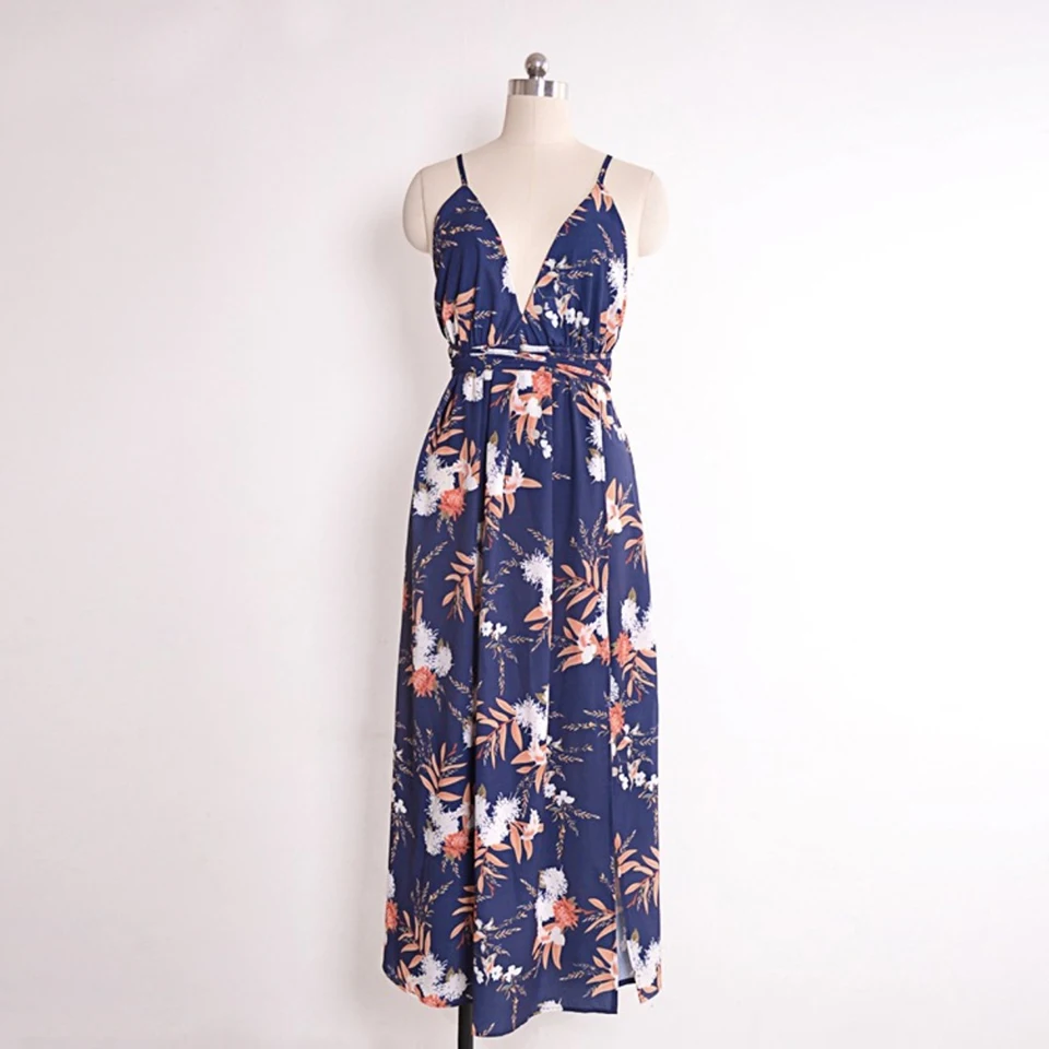 Женское Пляжное Платье макси с цветочным принтом и глубоким v-образным вырезом на