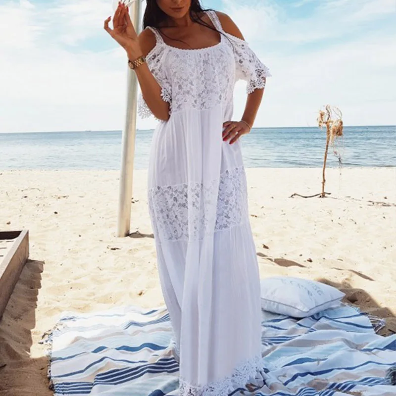 Новинка кружевное хлопковое длинное пляжное платье Saida de Praia Sarong Vestido Пляжное