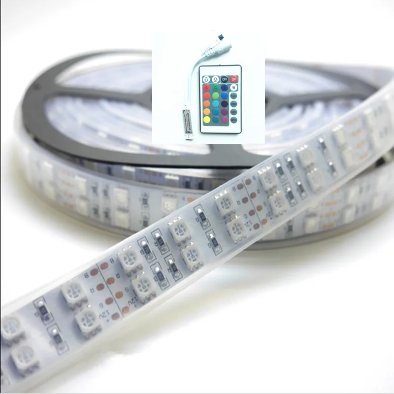 

16.4FT Double Row 5050 rgb led strip waterproof ip67 600 Leds neon Light Rope Flexible ribbon light garland 12V CE RoHS x 5meter