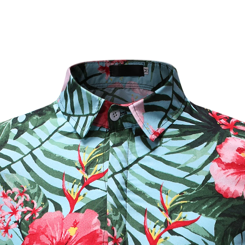 Модная мужская рубашка на пуговицах с цветочным принтом 2019 летняя приталенная