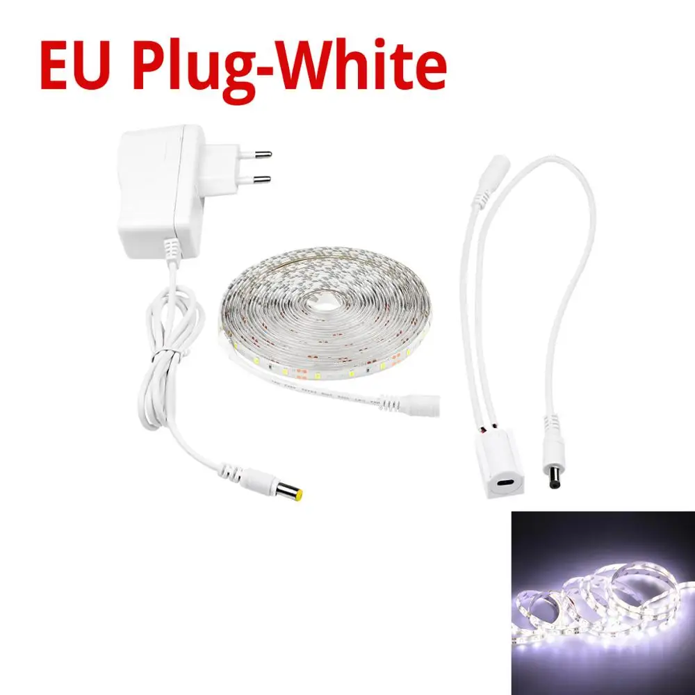 White-EU Plug Светодиодный датчик движения, 12 В, водонепроницаемый, 1 м, 2 м, 3 м, 4 м, 5 м, датчик движения, ночные светильники, сделай сам, шкаф, гардероб, кухонная лампа - Испускаемый цвет: White-EU Plug