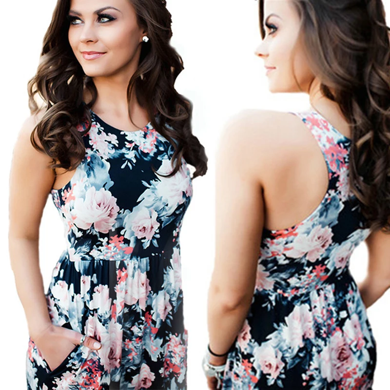 Женское длинное платье без рукавов с принтом Элегантное повседневное макси