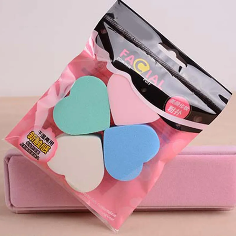 Hot sale 4pcs Heart Shapes Cosmetic Puff Facial Care Cleaning Washing Sponge Beauty Foundation Powder Face Smooth Makeup Tool |
