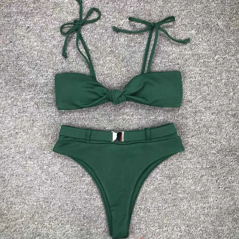 Swimwear Bandeau Bathing Suit Swimsuit Bikini Set Sexy Women Female High Waist Bikinis Fits True to Size Take Your Normal |