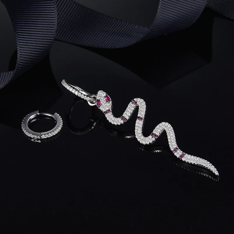 YP2170 конфеты Циркон Змея серьги с животными JANVIER 925 серебро красный длинный Змея серьги-каффы красный глаз асимметричные серьги