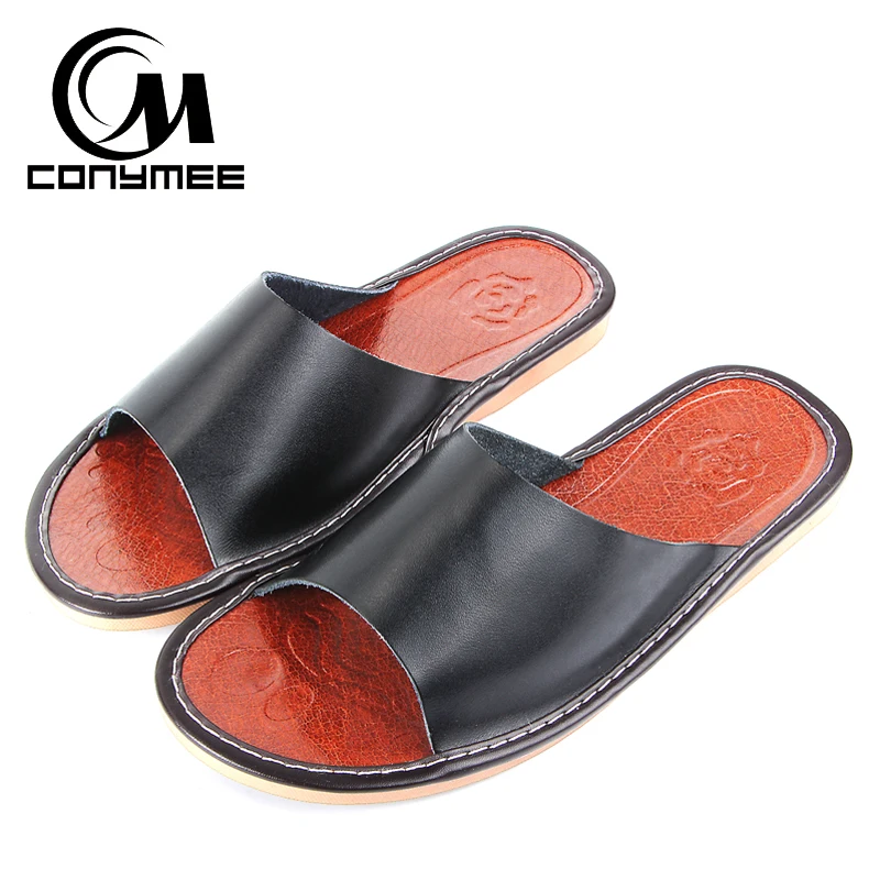 

CONYMEE 2018 Summer Genuine Leather Sandals Flip Flops Casual Men Shoes Sneakers For Home Indoor Slippers Beach Zapatos Hombre