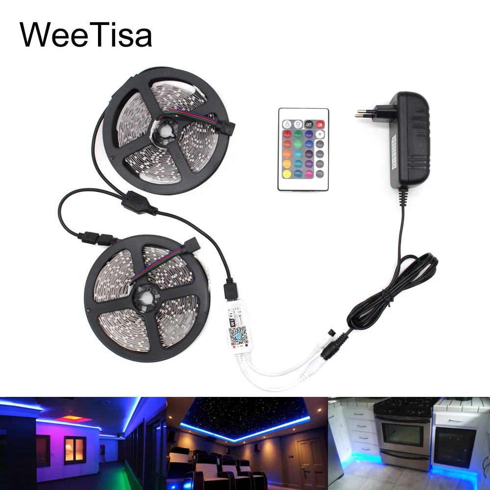 Светодиодная лента с регулируемой яркостью Wi-Fi 12 В RGB SMD 3528 водонепроницаемый