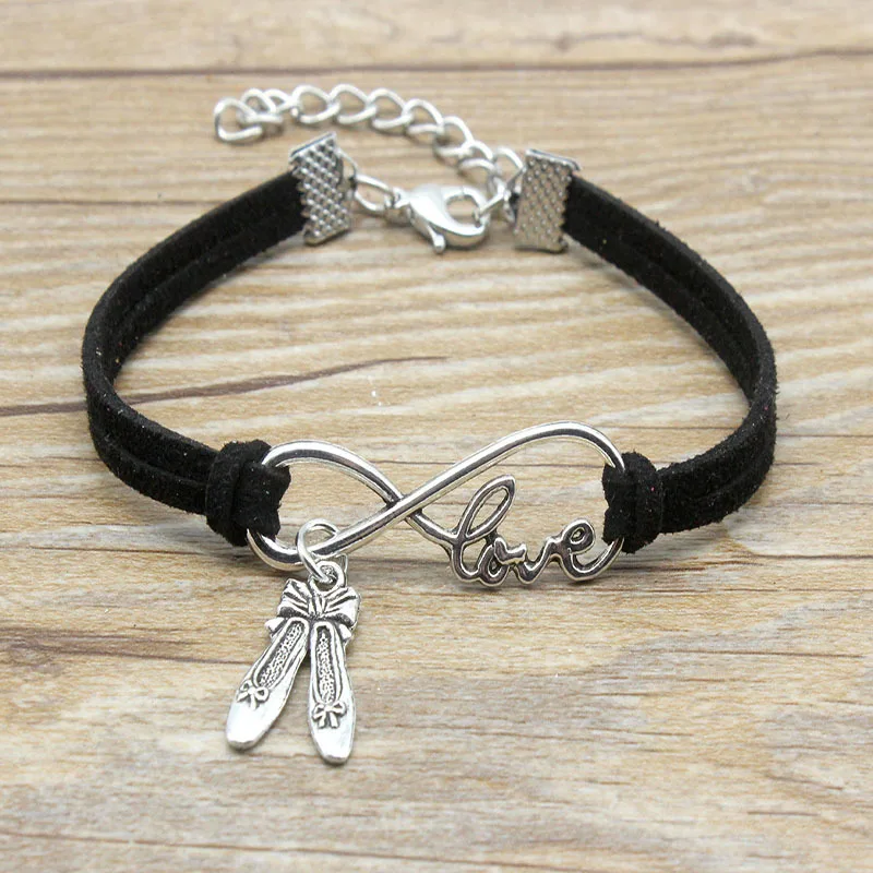 Новые стильные античные серебряные балетные туфли браслет Infinity Symbol Love