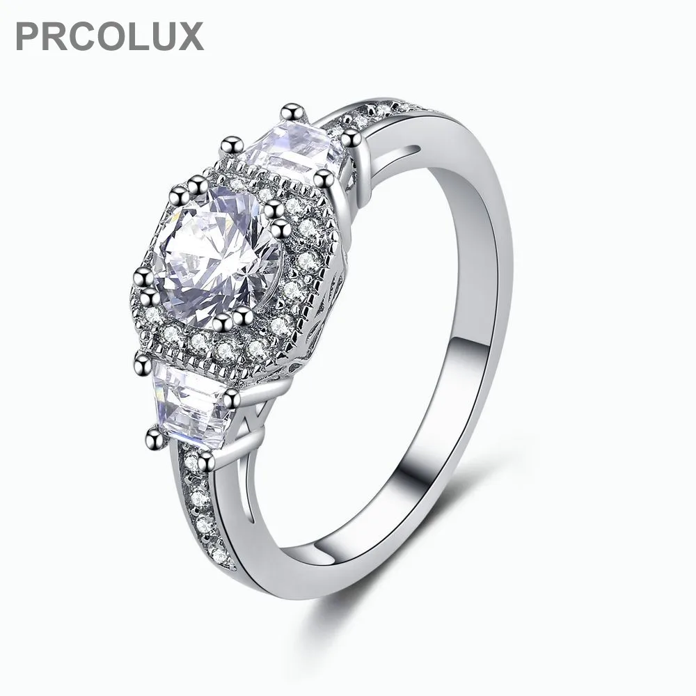 PRCOLUX Модные женские девочек обручальное кольцо Посеребренная белый обещание