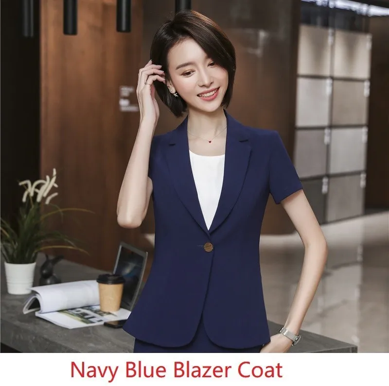 Navy Blue Новинка абрикосового цвета на лето с коротким рукавом деловая пиджаки и куртки пальто для Для женщин Бизнес Повседневная обувь женская теплая верхняя одежда, новинка - Цвет: Navy Blue