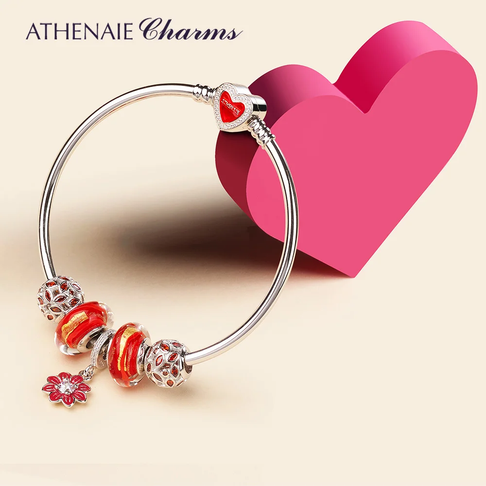 Женский браслет из муранского стекла ATHENAIE красный золотой фольги с эмалью в виде