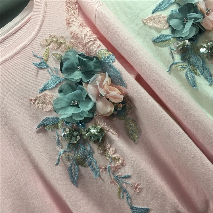 Pullover Sweater Woman 2018 Autumn New Women's Loose Three-dimensional Flower Embroidery Sequin Sweaters Knit Coats | Женская одежда