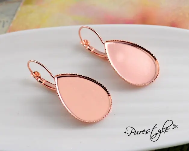 Rose Gold 18x25 мм, 10 шт., 8 цветов, покрытые французским рычагом, серьги без рисунка/основа, подходят для 18*25 мм кабошонов из кабошонов; серьги без оправы - Цвет: Rose Gold