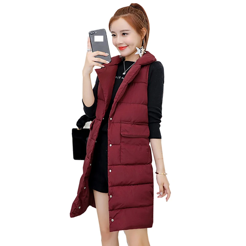 Autumn winter Women Cotton Down Vest 2018 New Fashion Medium long section Female Coat Slim Large size Thickening | Женская одежда