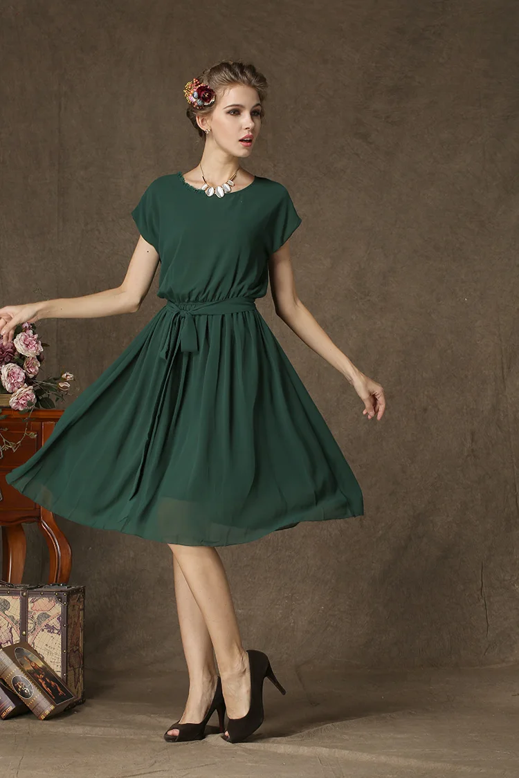 Холодное Зеленое Шифоновое Платье 2018 летние женские Модные Зеленые платья