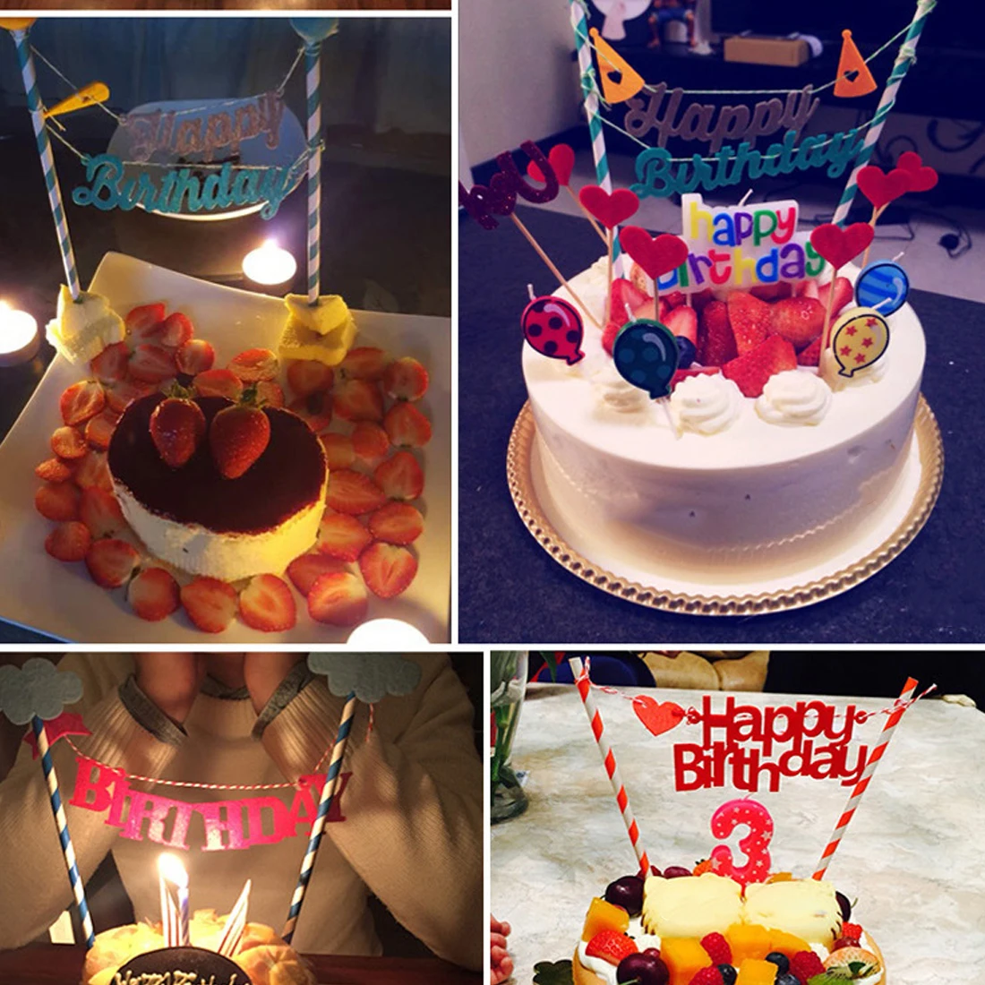 Многослойные кекс торт Топпер мультфильм флажки для торта с бумажной соломой