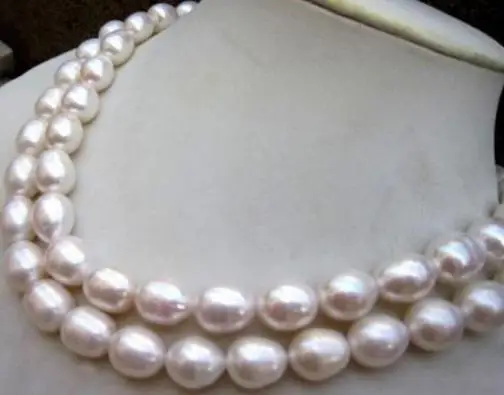 

ATTRACTIVE 2 ROW 11-13MM NATURAL WHITE SOUTH SEA BAROQUE PEARL NECKLACE 18-19 INCH choker