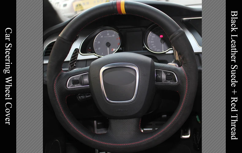 Lqtenleo черного цвета из натуральной кожи черная замша автомобиль рулевое колесо Крышка для Audi A3(8 P) 2008-2013 A4(B8) 2008-2010 A5 2008-2010 A6(C6