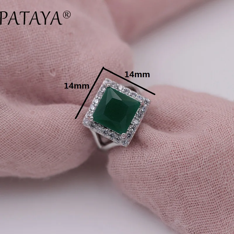 Серьги и кольцо PATAYA женские Длинные Зеленые квадратные бриллиантовые комплекты