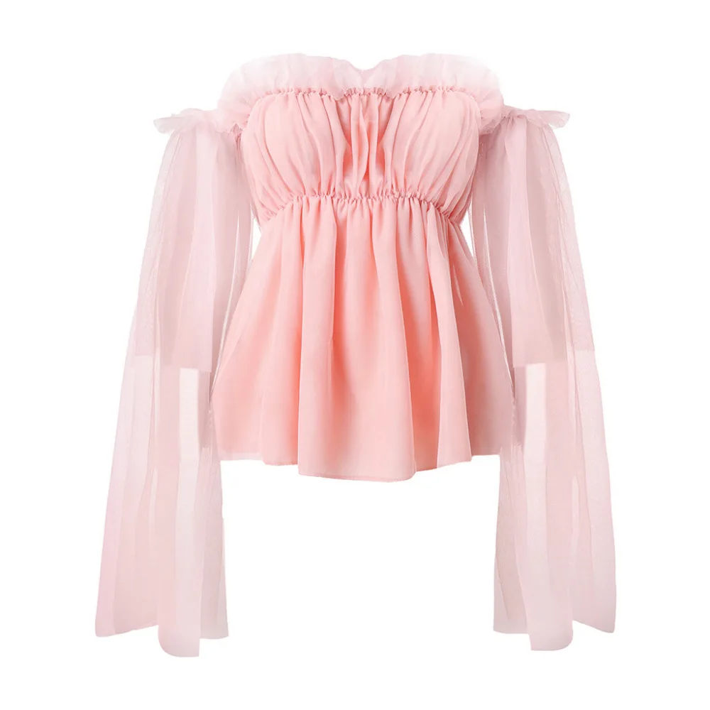 Блузка женская однотонная шифоновая блузка летняя сетчатая блуза с длинным