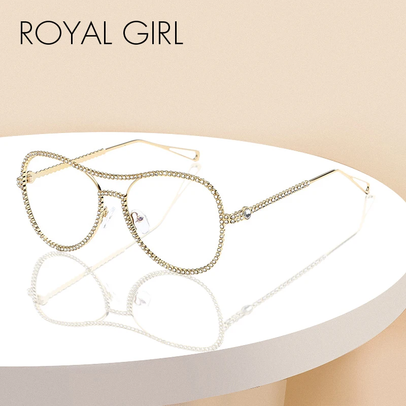 Женские очки с двойными лучами ROYAL GIRL большие стразы золотистые оптические SS046|frame