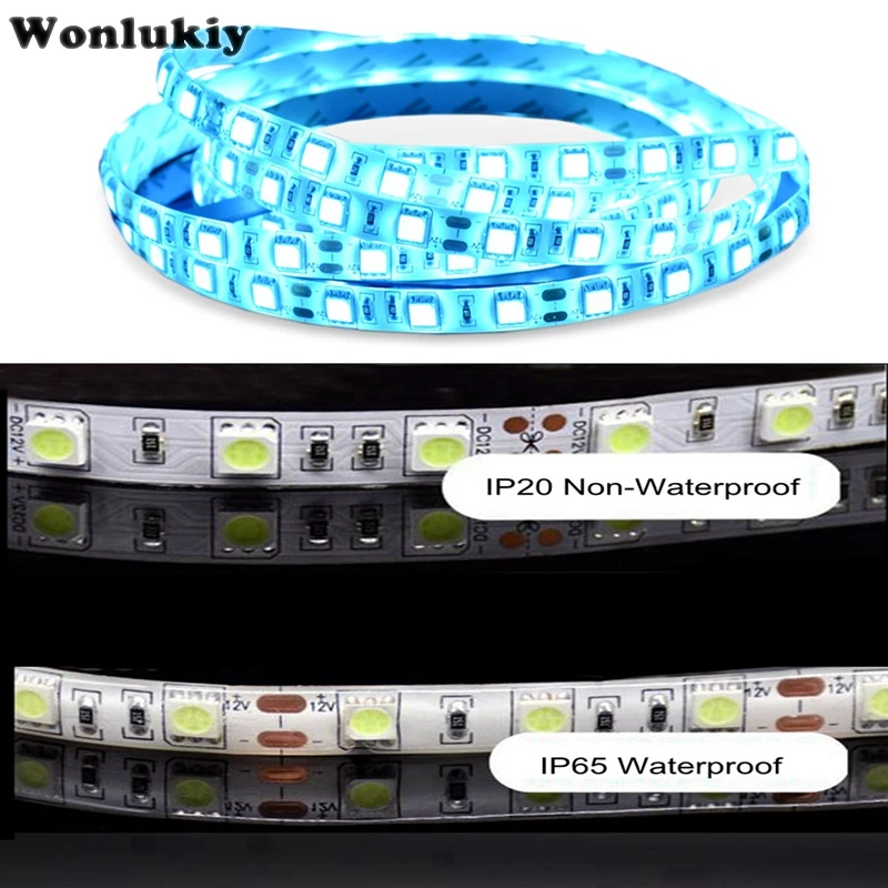 Wonlukiy 5 м/рулон ip20/IP65 водонепроницаемая светодиодная лента световая 5050 лед синий
