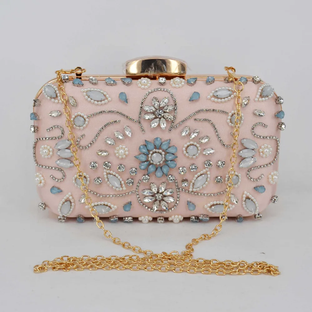 Светильник-розовый атласный роскошный клатч с кристаллами и жемчугом женская