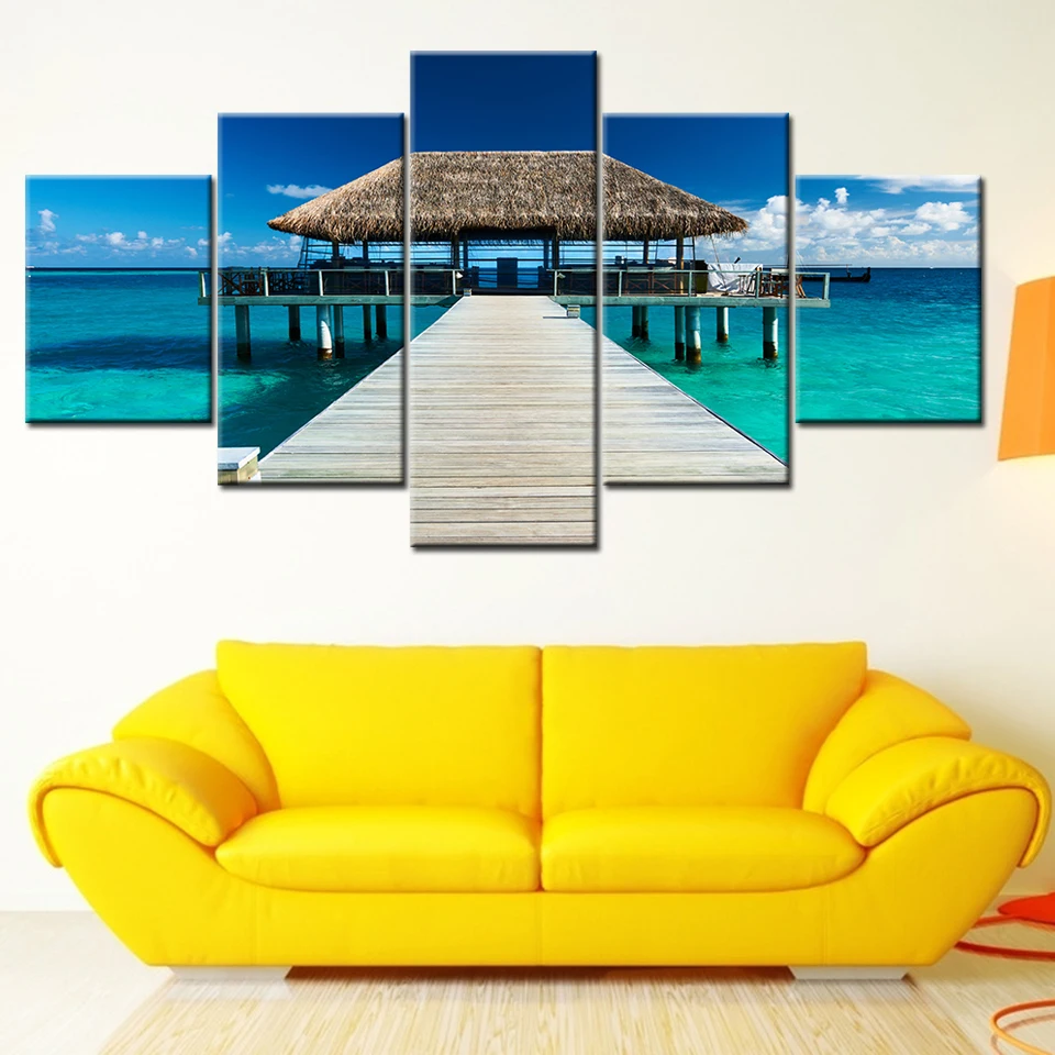 Картина на холсте Приморский домик летний пейзаж 5 шт. настенная живопись