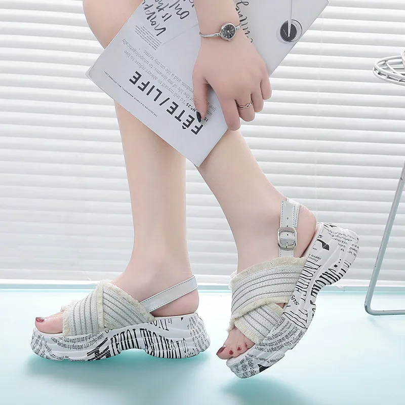 Босоножки женские на платформе мягкие удобные холщовые туфли лето 2019|Боссоножки