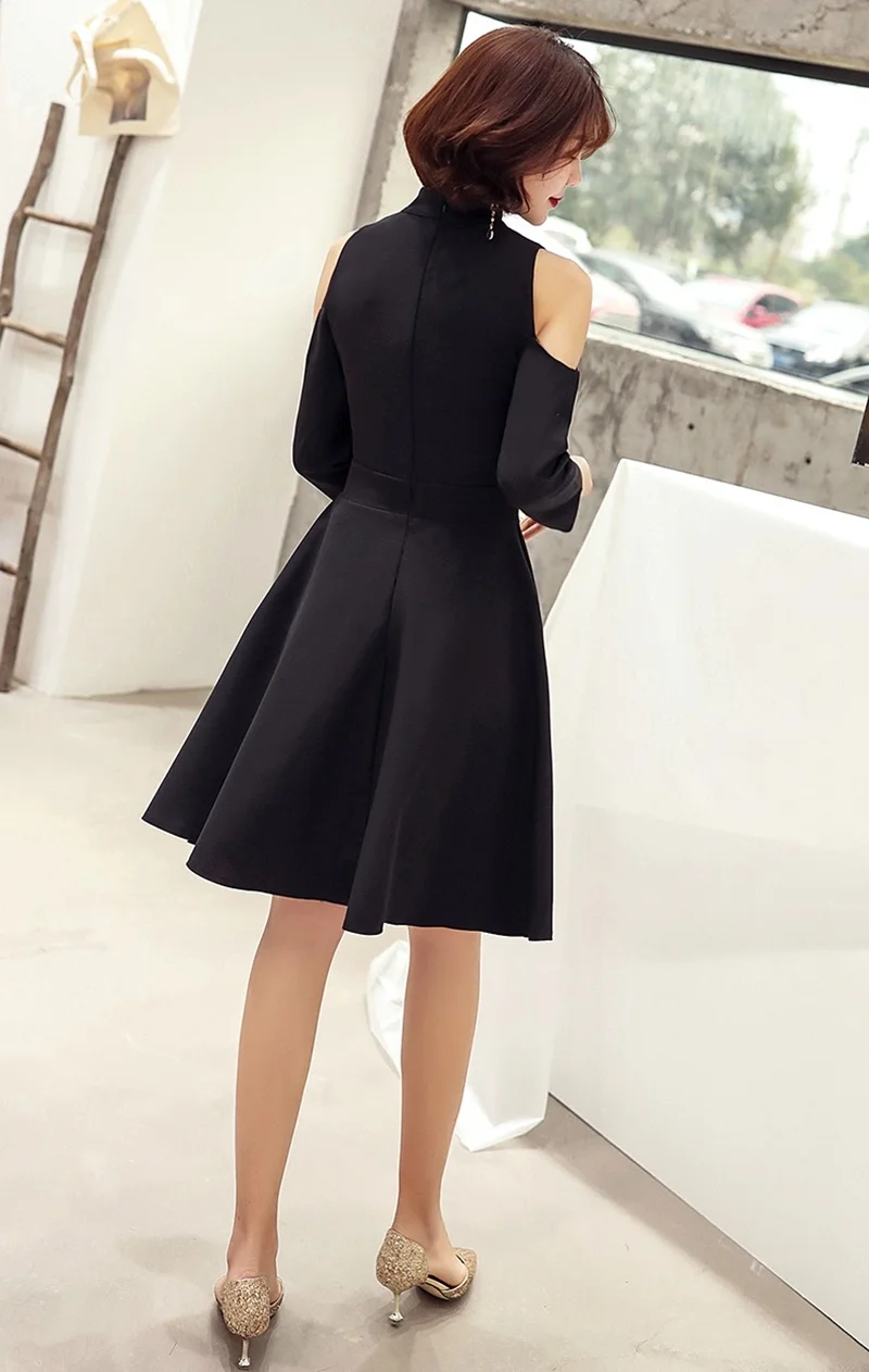Простые черные коктейль платье с коротким рукавом, платье, Vestido, длинный рукав, пышное платье для выпускного, коктейльной вечеринки платья Вечеринка TS537