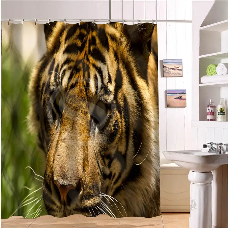 Занавеска для душа Sumatran Tiger водонепроницаемая Шторка ванной из полиэстера с 3D
