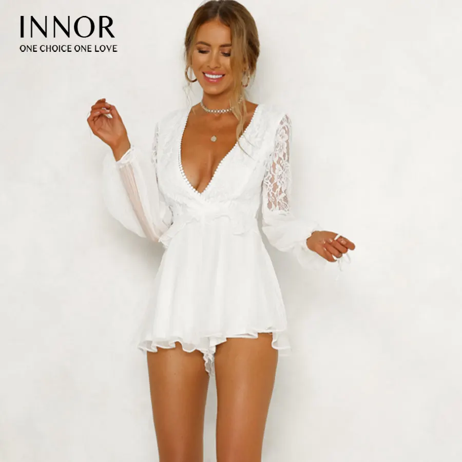 how lace Halter White Floral Playsuits Women Backless Bow Summer Beach Short Rompers Boho Jumpsuits Overall | Женская одежда