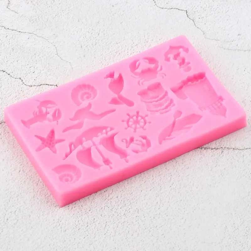 Sea Animals Silicone Molds Sailboat Anchor Fondant Baby Birthday Cake Decorating Tools Candy Fimo Clay Chocolate Gumpaste Moulds