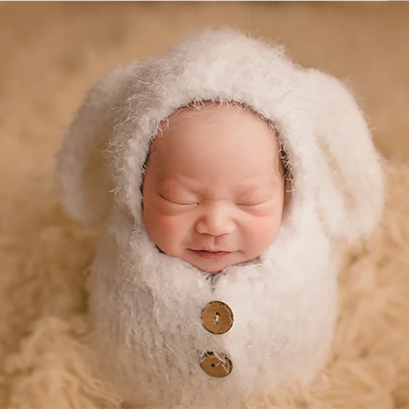 

New Knitted Sleeping Bag Newborn Photography Props Dog Style Baby Wrapping Customes Infant Photo Shoot Accessories Birthing Gift