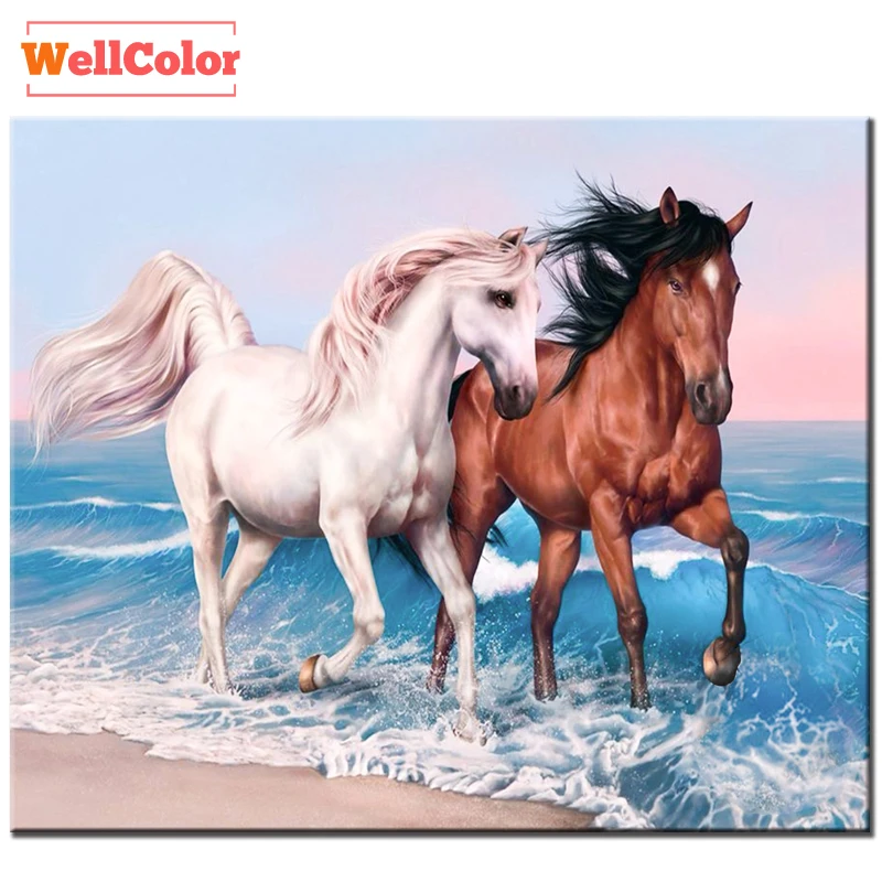 RUBOS sea two horse Алмазная мозаика ограниченное время поделки Diy картина рукоделие