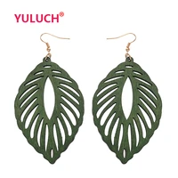 yuluch wooden plant leaves hollow out pendant earrings for retro ethnic fashion women jewelry girl earrings gifts
