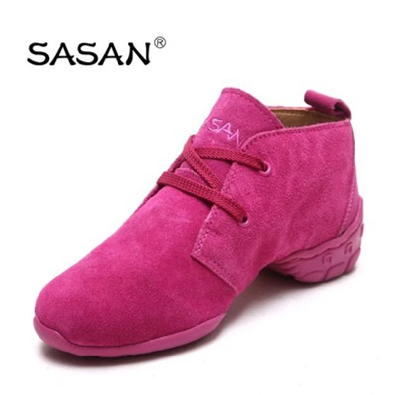 Современные кроссовки для джазовых танцев женские SASAN 8872 г. Женская обувь нескользящая подошва из термопластичной резины, высококачественная овечья кожа, красный цвет, новинка г - Цвет: Pink heel 4cm