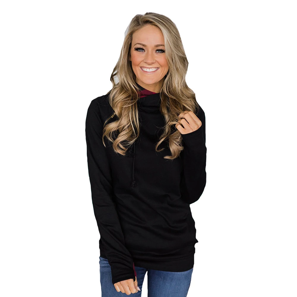 NORA TWIPS Sweatshirts Women 2018 Fashion Zipper drawstring tie with hood Hooded Tracksuits Solid Female Pullovers | Женская одежда