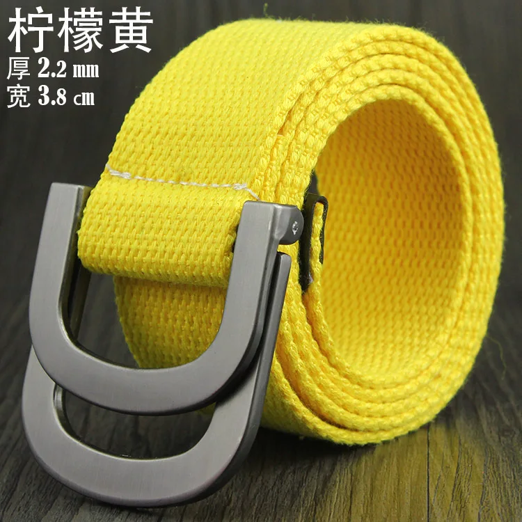 yellow Male&Female Military Tactical Belt High Quality 2.5 mm Thick Solid color Canvas Belt for Men&Women Double Buckle 115cm Length - Цвет: yellow
