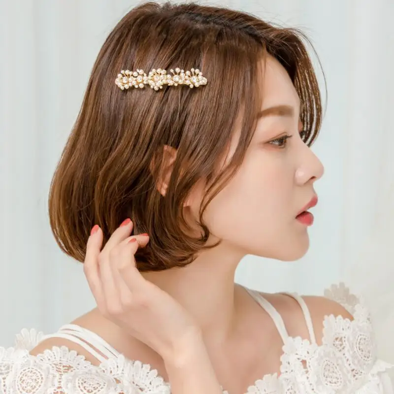 

CHIMERA Pearl Flower Hair Clips for Women Barrette Gold Metal Ponytail Holder Glitter Crystal Hairpin Boho Headwear Hair Jewelry