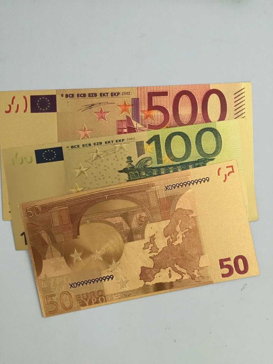 Смешанный заказ 30/Лот 50 100 500 евро банкноты 24k Золотая фольга Европейская