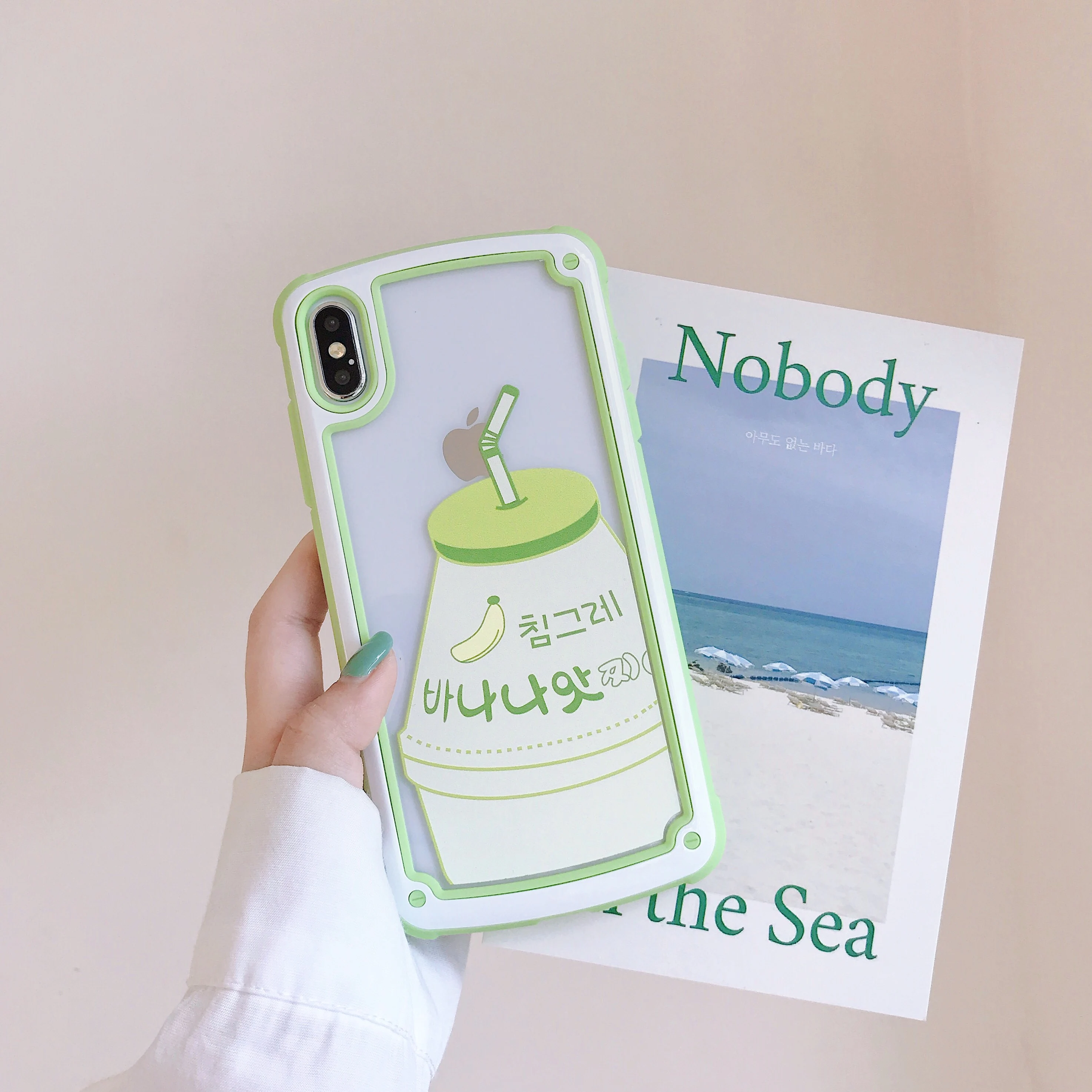 Case For iPhone Xr X Xs Max Cover Korean Lovely Banana Milk Transparent Shockproof Hybrid Cases 8 7 Plus 6S | Мобильные телефоны и