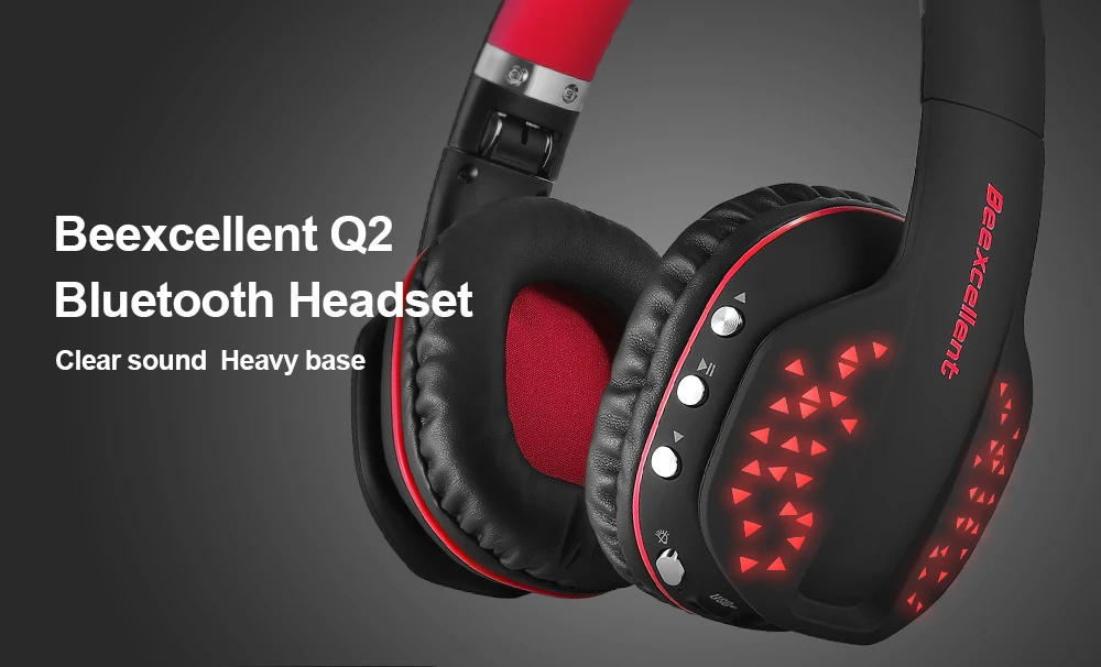 Beexcellent Q2 Bluetooth наушники-вкладыши стерео динамическая гарнитура с микрофоном и светодиодный подсветкой