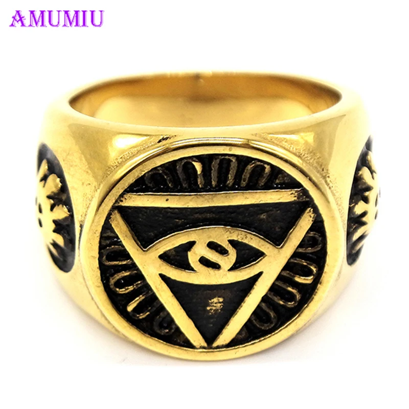 

AMUMIU Mens Stainless Steel Ring Egyptian Pharaohs Eye of Horus Gold Tone Jewelry The Old African The Eye of Horus yellow R022