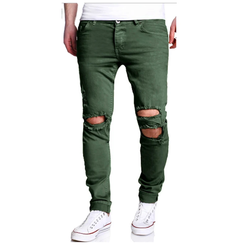 Men'S Trousers 2017 New Casual Men Pants Slim Pant Straight Fashion Begars Holes Solid Size M-XXL |
