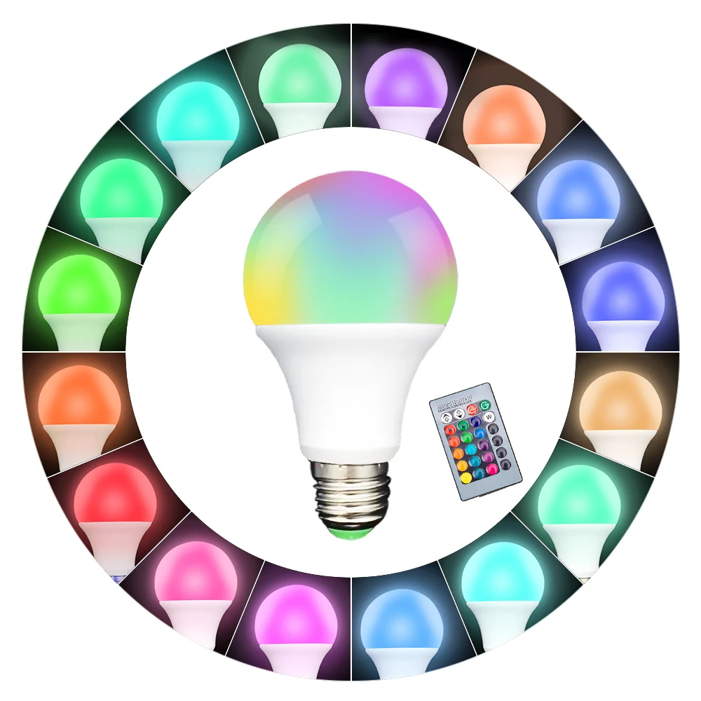 E27 светодиодный 5/10/15 Вт 16 Магия изменения цвета лампы 220 V 110 V RGB+ белый пульт дистанционного управления смарт-лампа освещения с регулируемой яркостью памяти+ ИК-пульт дистанционного управления Управление